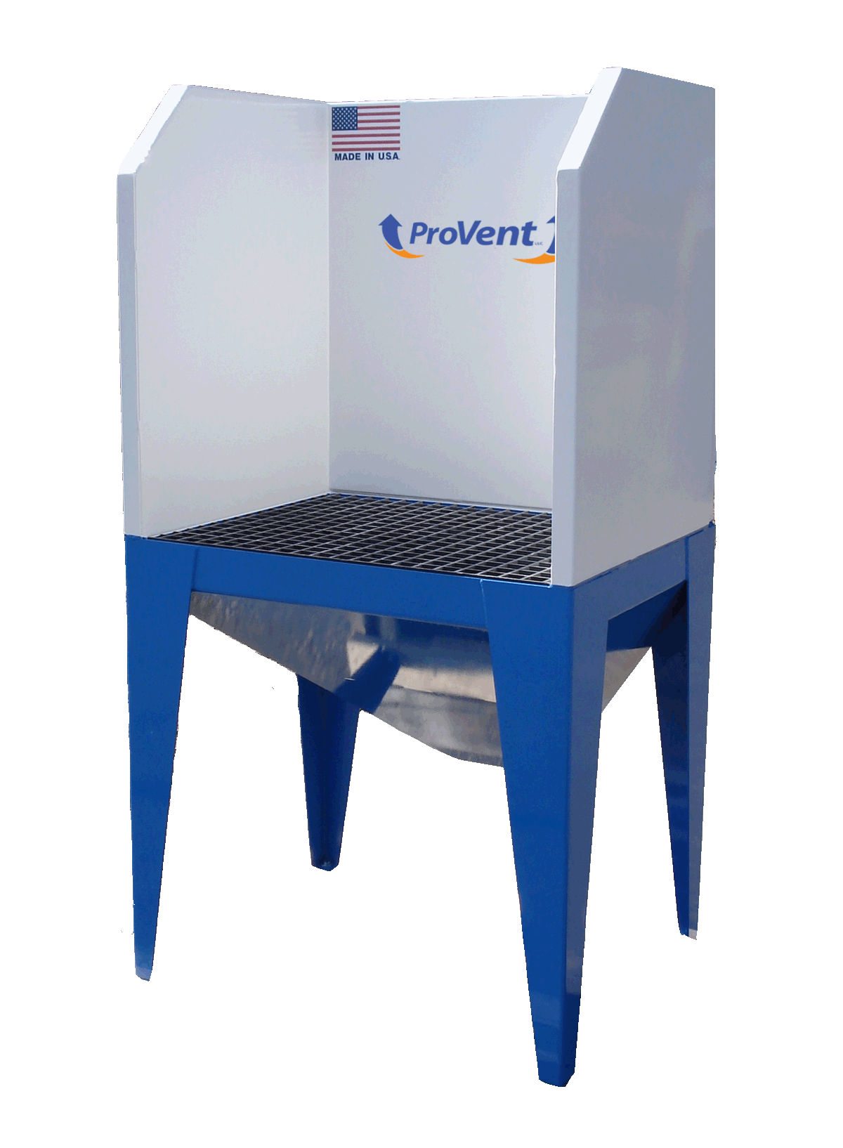 Ventilated work bench with ProVent logo on back panel