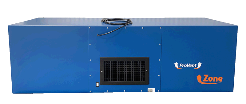 Zone ambient air cleaning machine in blue with Provent and Zone logos