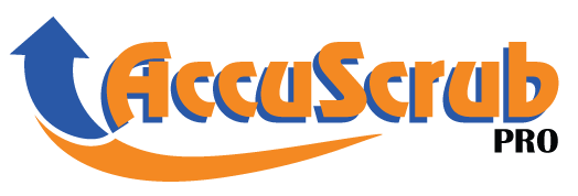 AccuScrub Pro Logo in orange blue and black