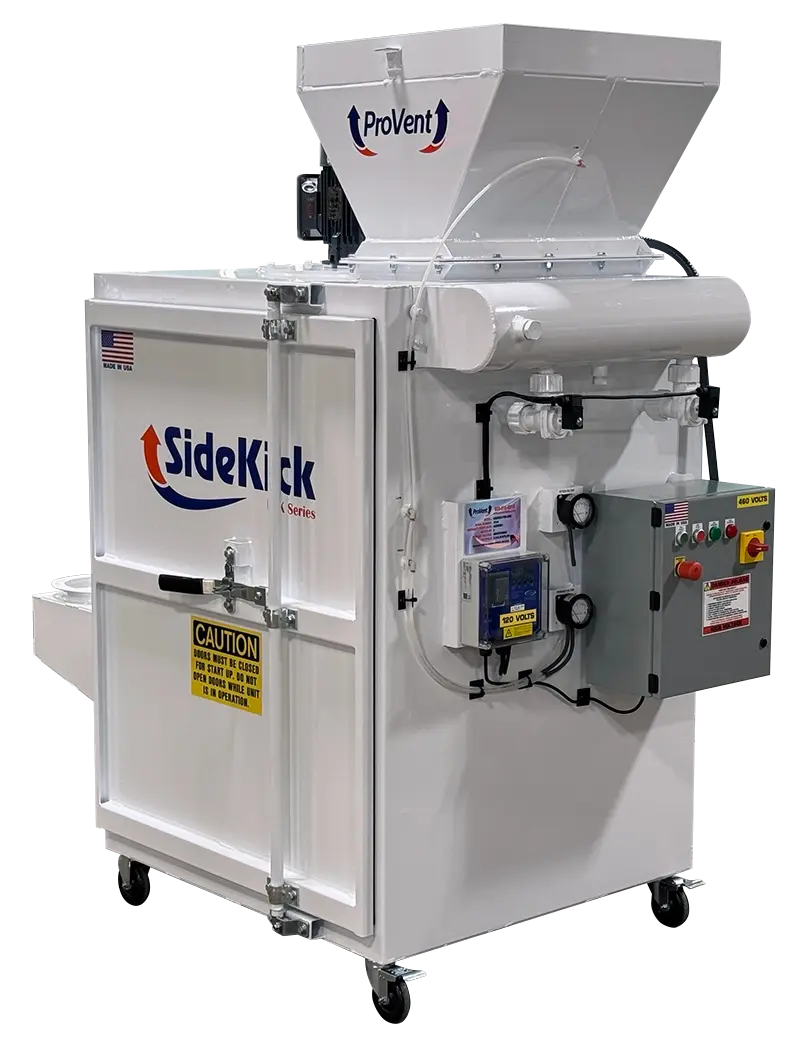 SideKick portable dust collector from ProVent with compact self-contained design, integrated hopper inlet, and cartridge filtration for industrial dust collection applications.