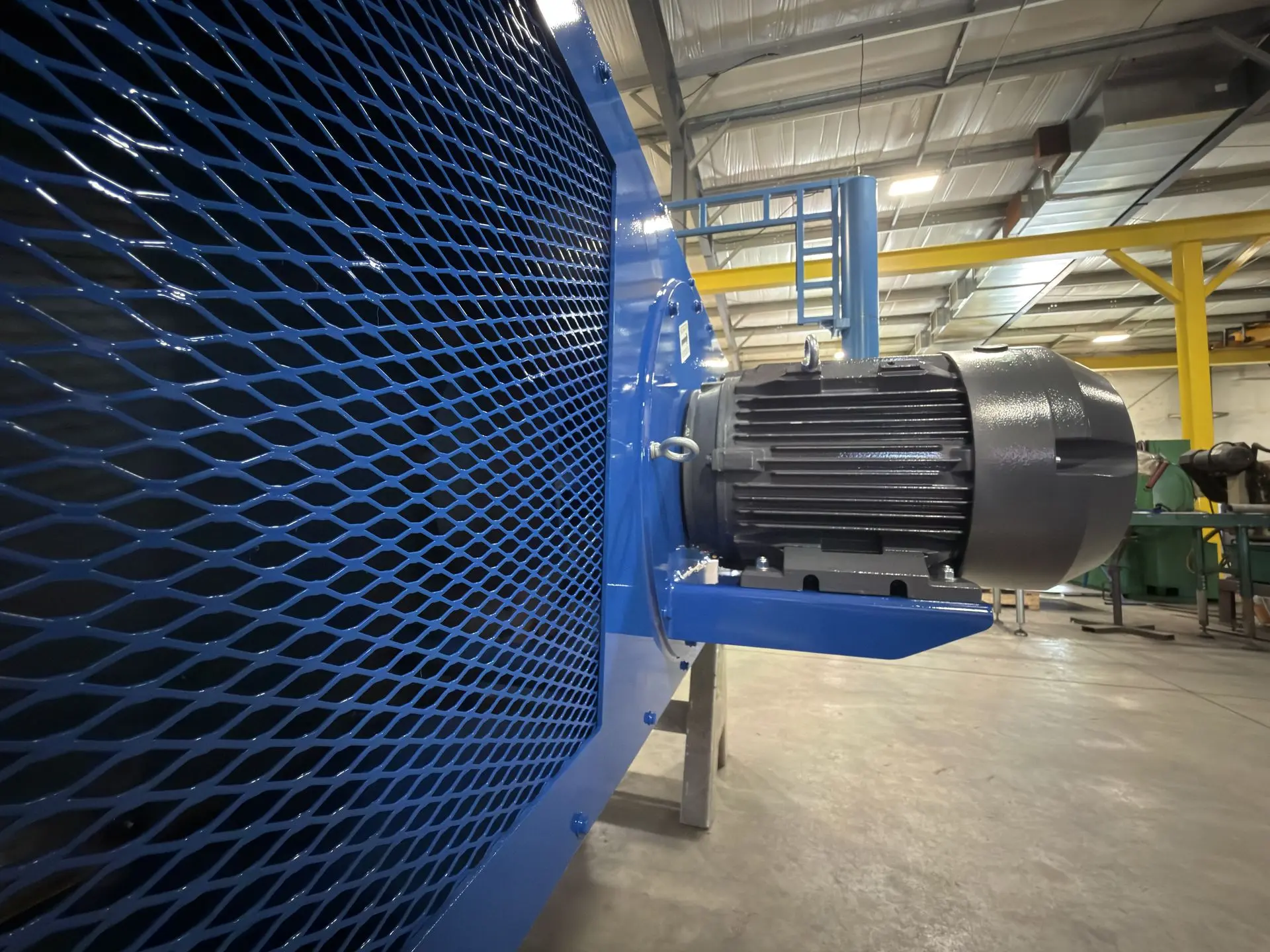 ProVent MachineMaster Dust Collector Fan and Motor Close-up of ProVent MachineMaster industrial dust collector fan motor and protective intake grille