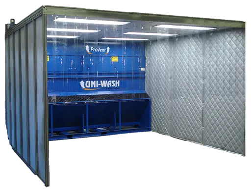 ProVent Uni-Wash Wet Dust Collection System ProVent Uni-Wash wet dust collection system with enclosed industrial work area for source capture dust collection