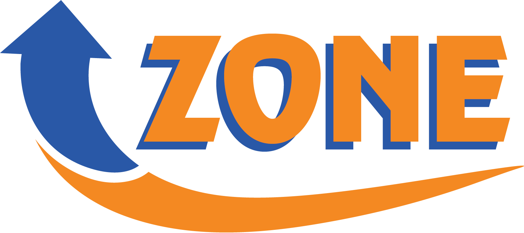ZONE logo in orange and blue