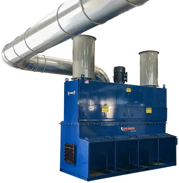 Uni-Wash machine with silencers on top and ducting attached