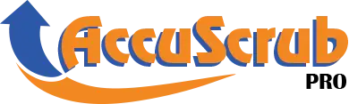AccuScrub Pro logo in orange blue and black