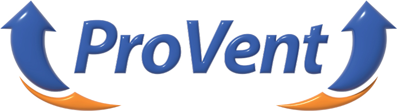 ProVent ProVent logo featuring a blue and orange arrow design, symbolizing airflow solutions in industrial ventilation and filtration systems.