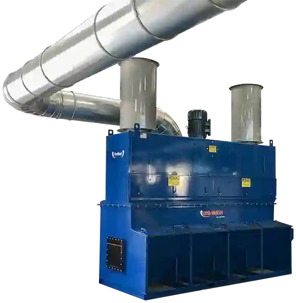 UNI-WASH MACHINE Large ProVent Uni-Wash industrial dust collection system with dual exhaust vents and connected ductwork, designed for high-efficiency air filtration in industrial environments.