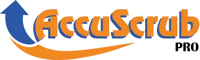 AccuScrub Pro logo in orange blue and black