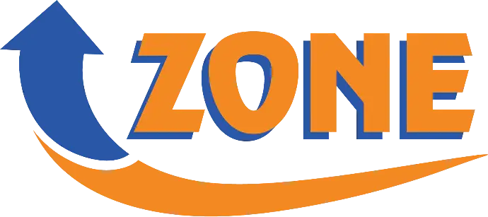 ZONE logo in orange and blue