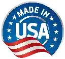 Made in USA Circular 'Made in USA' emblem with white text on a blue background, surrounded by white stars, and a red and white striped flag design at the bottom.