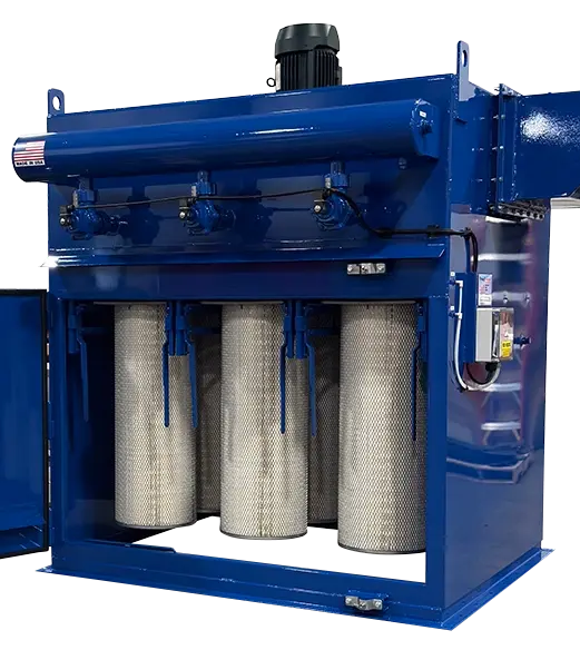 Industrial cartridge dust collector with vertical filters Open-view Intercept industrial cartridge dust collector from ProVent showing vertical cartridge filters, pulse-cleaning components, and compact welded construction for dry dust collection.