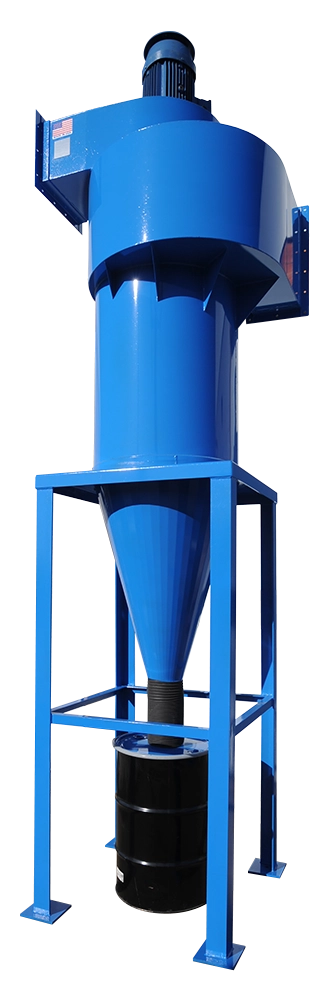 Tornado industrial cyclone dust collector from ProVent designed for efficient particulate separation with vertical cyclone body, conical hopper, and drum collection discharge.